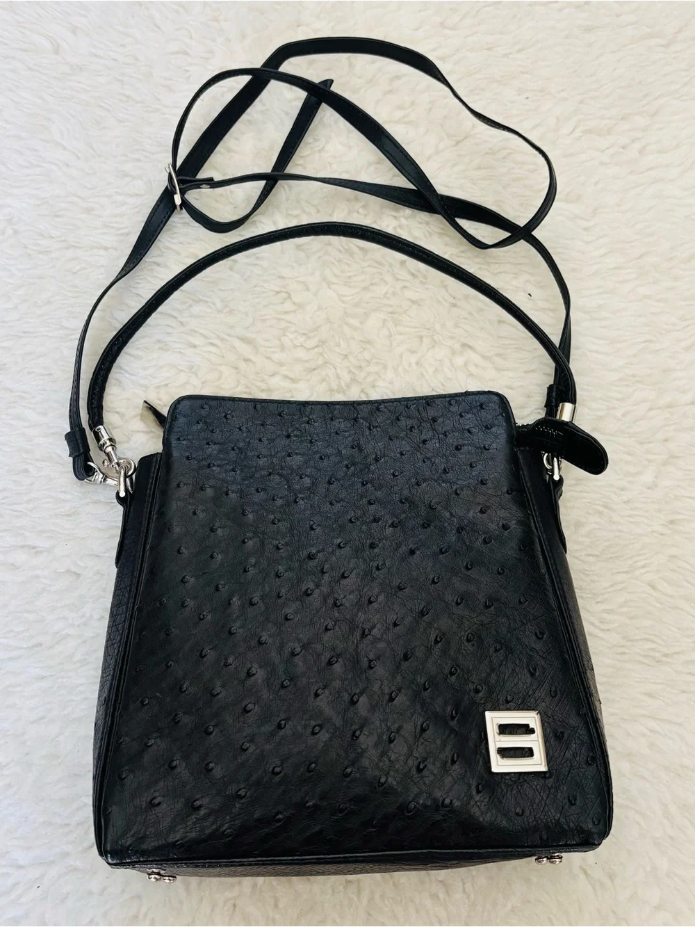 Celencee Genuine Ostrich Black Leather Multifunction Bag